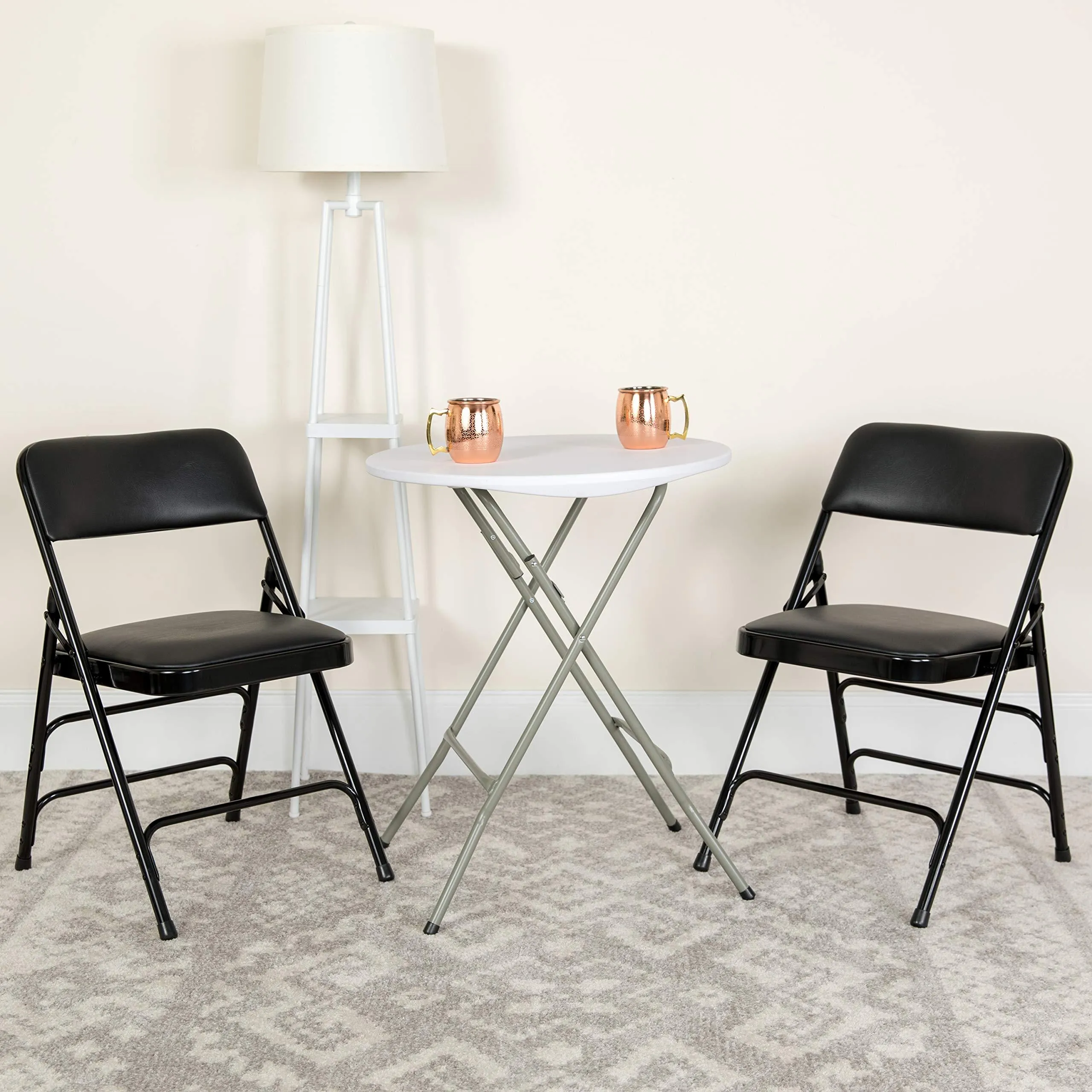 Flash Furniture 4 Pk. HERCULES Series Curved Triple Braced & Double Hinged Black Vinyl Fabric Metal Folding Chair