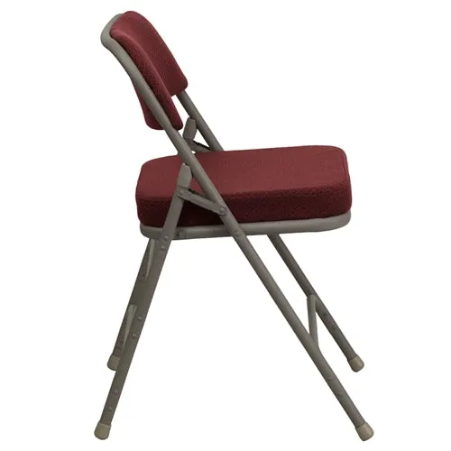 FLASH HERCULES Series Premium Curved Triple Braced & Double Hinged Burgundy Fabric Metal Folding Chair