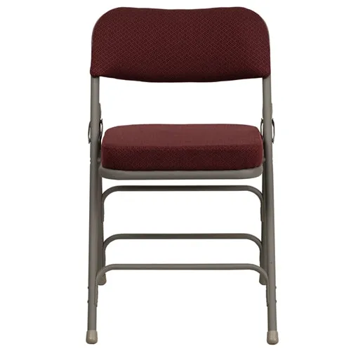 FLASH HERCULES Series Premium Curved Triple Braced & Double Hinged Burgundy Fabric Metal Folding Chair