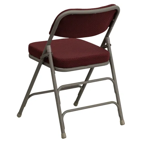 FLASH HERCULES Series Premium Curved Triple Braced & Double Hinged Burgundy Fabric Metal Folding Chair