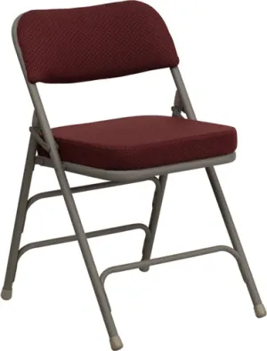 FLASH HERCULES Series Premium Curved Triple Braced & Double Hinged Burgundy Fabric Metal Folding Chair