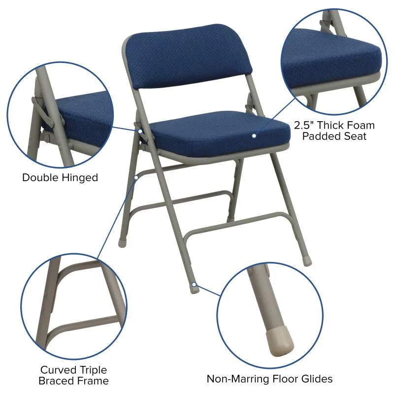 FLASH HERCULES Series Premium Curved Triple Braced & Double Hinged Burgundy Fabric Metal Folding Chair