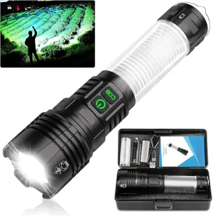 Flashlights High Lumens Rechargeable-100,000LM Super Bright Tactical LED Flashlight,Powerful USB C Flash Light with 360°COB light, Long Beam 3280Ft,7 Modes,Waterproof Handheld Flashlight for Emergency