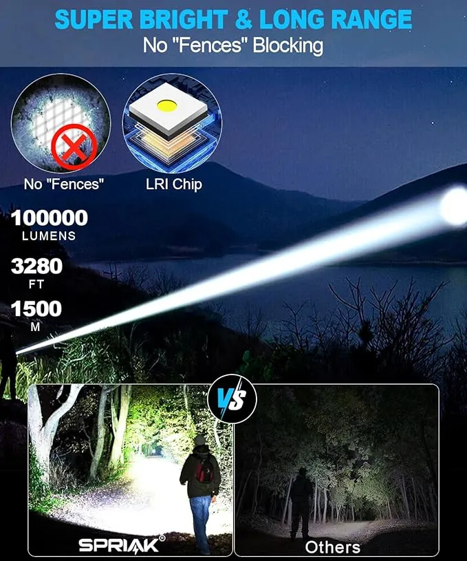 Flashlights High Lumens Rechargeable-100,000LM Super Bright Tactical LED Flashlight,Powerful USB C Flash Light with 360°COB light, Long Beam 3280Ft,7 Modes,Waterproof Handheld Flashlight for Emergency