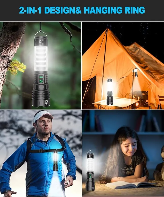Flashlights High Lumens Rechargeable-100,000LM Super Bright Tactical LED Flashlight,Powerful USB C Flash Light with 360°COB light, Long Beam 3280Ft,7 Modes,Waterproof Handheld Flashlight for Emergency