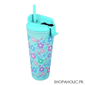 Floral BPA Free Plastic Water Bottle With Straw, Green, 900ml Capacity, NL1301