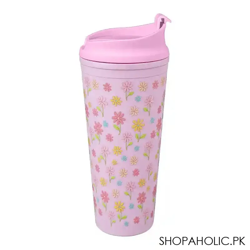 Floral BPA Free Plastic Water Bottle With Straw, Light Pink, 900ml Capacity, NL1301