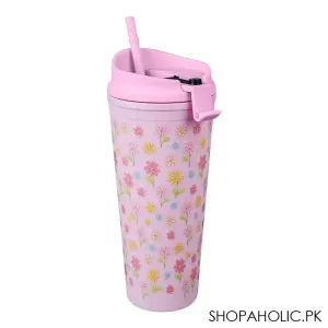 Floral BPA Free Plastic Water Bottle With Straw, Light Pink, 900ml Capacity, NL1301