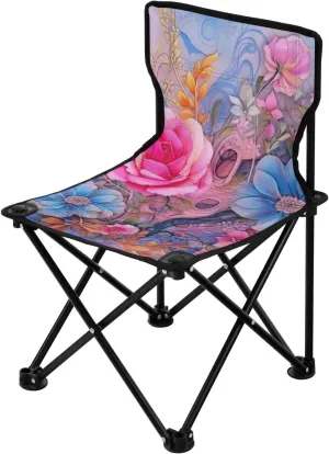 Flowers Portable Outdoor Folding Chair Anti-Slip Padded Oxford Cloth Stool Camping Chair Small for Beach Hiking Fishing Gardening Quad Camp Chair
