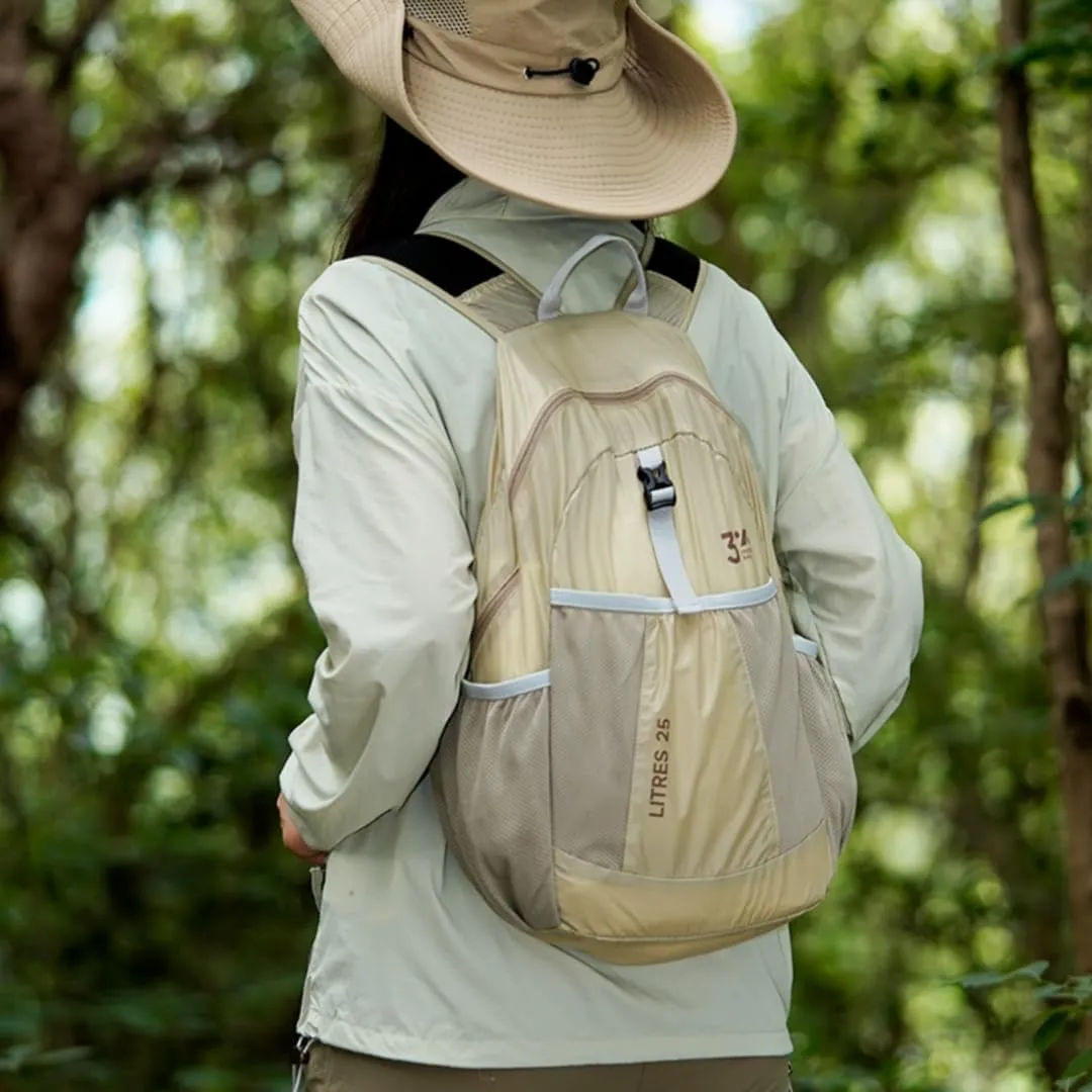 Foldable Backpack for Outdoor Hiking, Climbing, Travel - 25L Capacity, Ergonomic Design, Fashionable & Portable (Khaki)