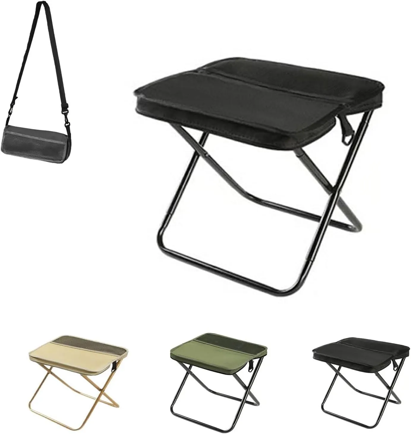 Foldable Backpack Stool, Portable Ultra Lightweight Camping Stool with Adjustable Shoulder Strap, Outdoor Foldable Camping Stool, Suitable for Fishing, Hiking, Barbecue (Black,Small)