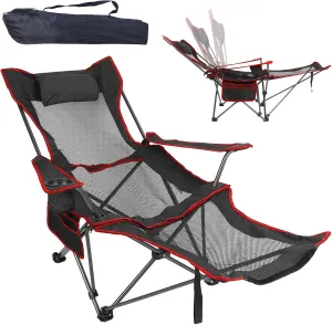 Foldable Camping Chair Reclining Camping Chair 330LBS Load Heavy Duty Steel Lawn Chair Collapsible Chair with Reclining Backrest Angle Cup Holder Pillow Side Pocket Carry Bag for Outdoor Fishing