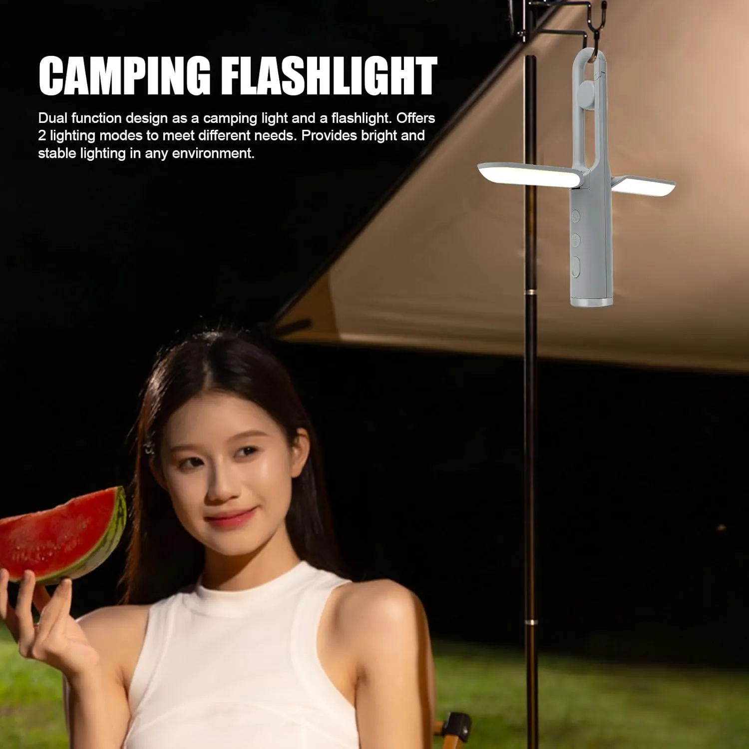 Foldable Camping Light, 1200mAh Rechargeable Lantern, Flux Portable LED Camping Flashlight, Multifunctional LED Tent Light for Camping, Hiking, Fishing (Light Green)