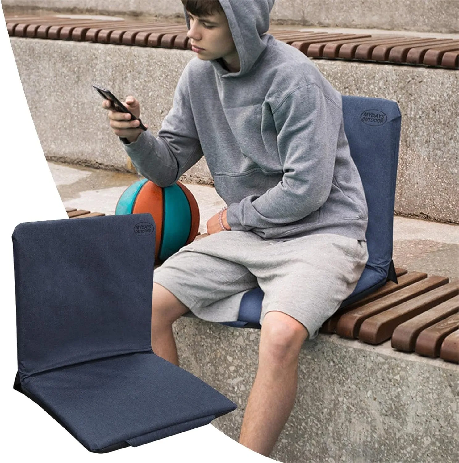 Foldable Cushion Chair, Reclining Stadium Seat, Portable Camping Cushion, Floor Folding Seat, Compact Folding Cushion, Heavy Load Capacity Stadium Seat with Back Support for Sports Events