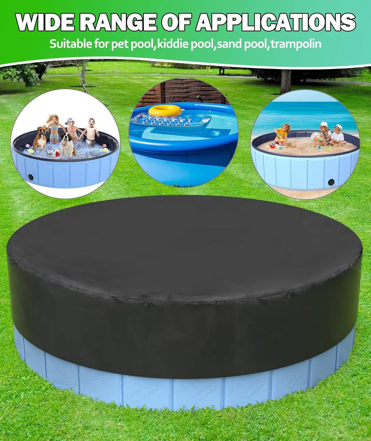 Foldable Dog Pool Cover, Hyperzoo Swimming Pool Cover for Kids and Pets, Collapsible Dog Bath Pool Cover, Inflatable Paddling Cover, Tear Resistant Fade Resistant Waterproof Prevent Leaves (98inch)