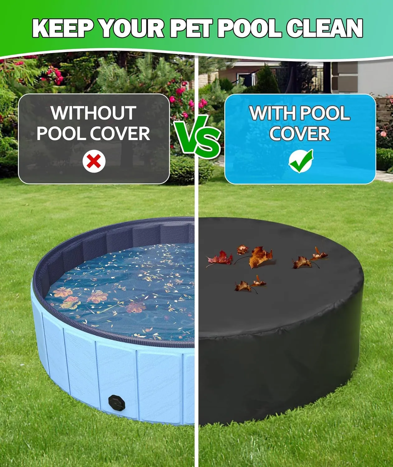 Foldable Dog Pool Cover, Hyperzoo Swimming Pool Cover for Kids and Pets, Collapsible Dog Bath Pool Cover, Inflatable Paddling Cover, Tear Resistant Fade Resistant Waterproof Prevent Leaves (98inch)
