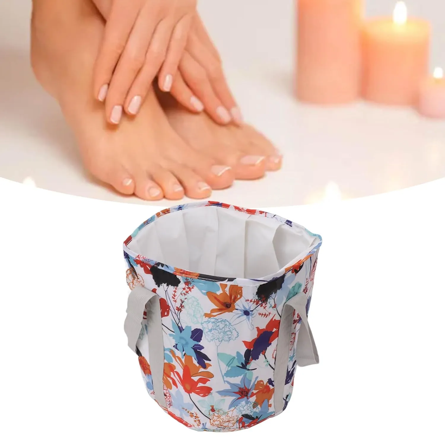 Foldable Foot Bath Basin, Gigicial Portable Foot Soaking Bath Tub Water Bucket with Handle Multifunctional Feet Soaking Bag for Camping Home Travel (White Maple Leaf)