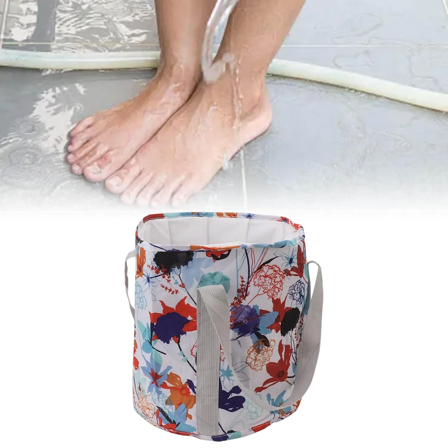 Foldable Foot Bath Basin, Gigicial Portable Foot Soaking Bath Tub Water Bucket with Handle Multifunctional Feet Soaking Bag for Camping Home Travel (White Maple Leaf)
