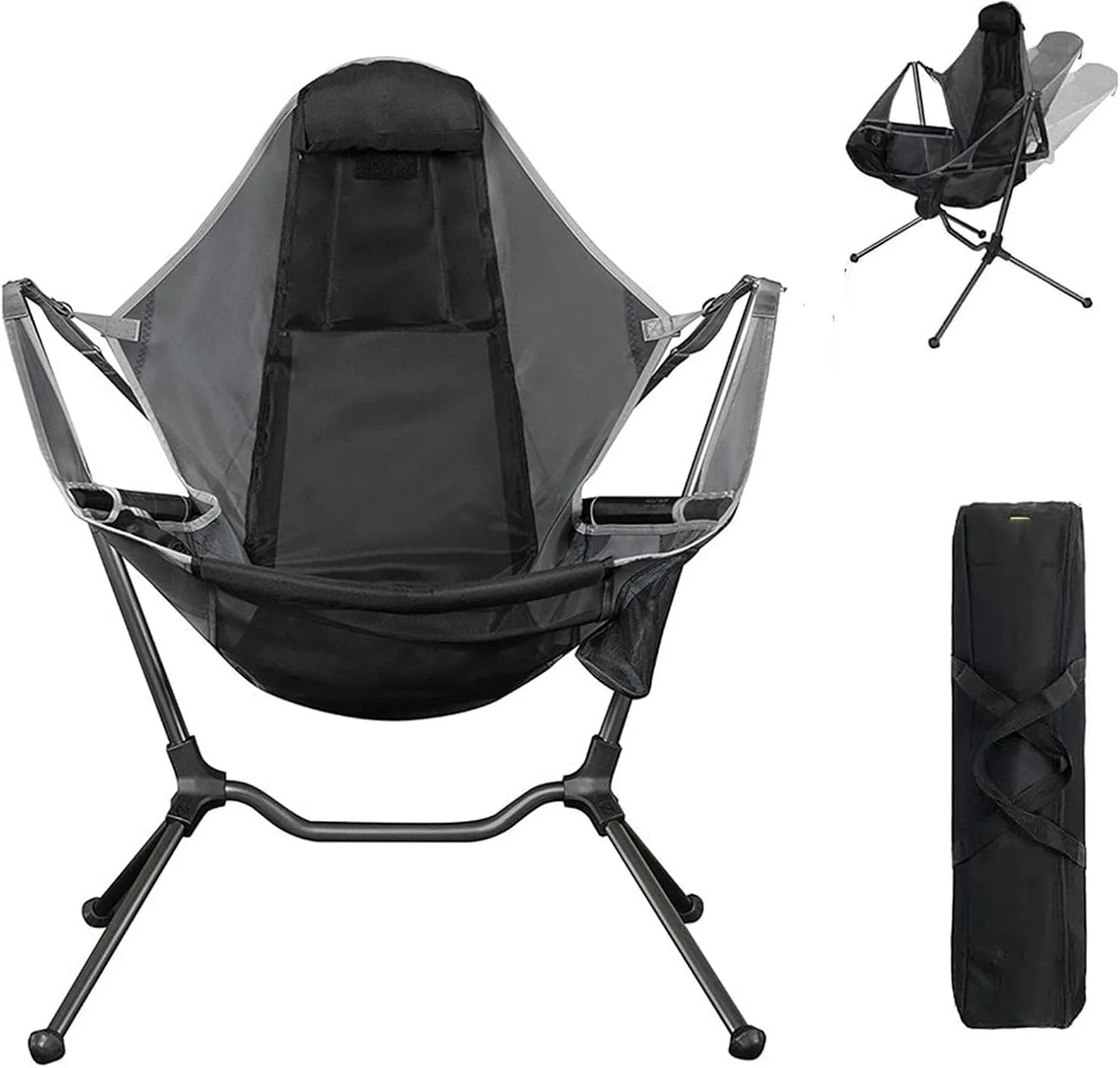 Foldable Hammock Moon Chair with Adjustable Backrest- Ultra Lightweight Portable Camping Chair for Outdoor, Beach, Picnic | 150kg Capacity, Quick Setup (Grey)