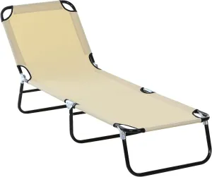 Foldable Outdoor Chaise Lounge Chair 5 Level Reclining Camping Chairs Patio Sun Tanning Chair with Strong Oxford Fabric Folding Camping Cot for Beach Yard Patio Pool Beige