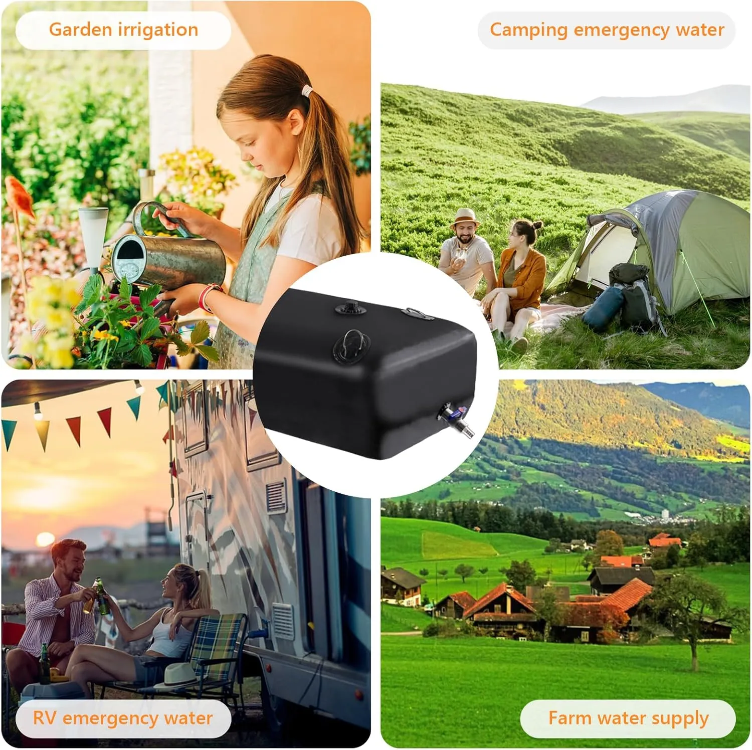 Foldable Portable Water Tank - 30 GAL Large Water Storage with 3/4" PVC Spigot and Hose Kit for Camping, Garden, Emergency Use