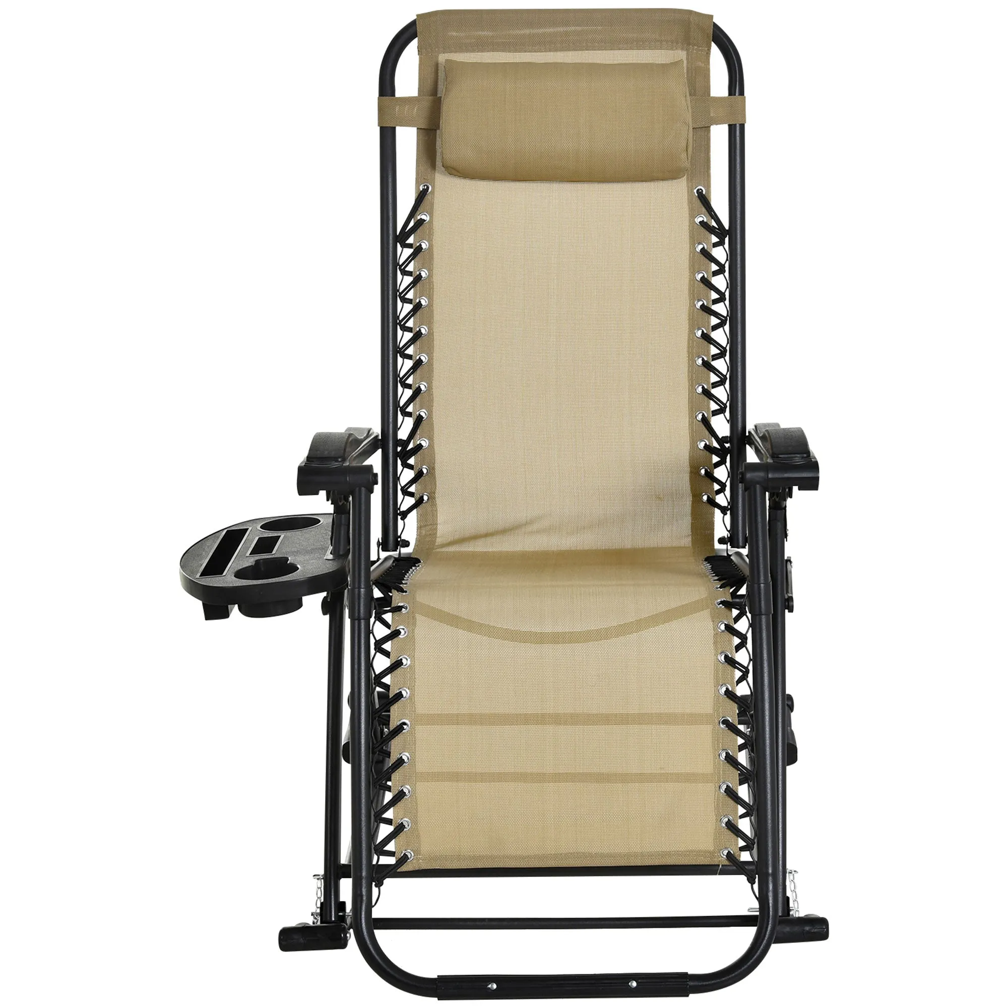 Foldable Reclining Zero Gravity Rocker, Pillow, Cup & Phone Holder, Beige
