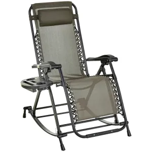 Foldable Reclining Zero Gravity Rocker, Pillow, Cup & Phone Holder, Gray