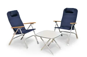 Folding Aluminum RECLINING Boat Chair in 4 Positions. Head Rest.R120   Melamine Table M350X- BR120NB350