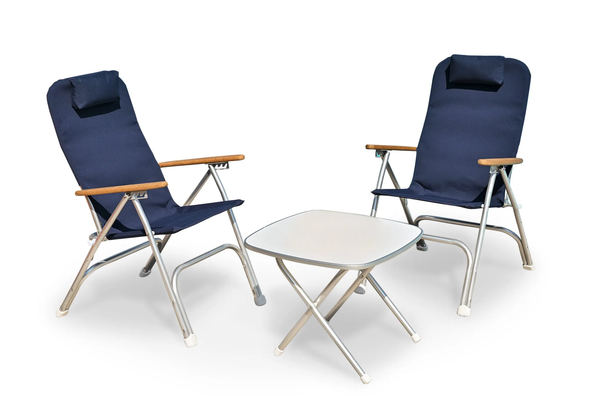 Folding Aluminum RECLINING Boat Chair in 4 Positions. Head Rest.R120   Melamine Table M350X- BR120NB350