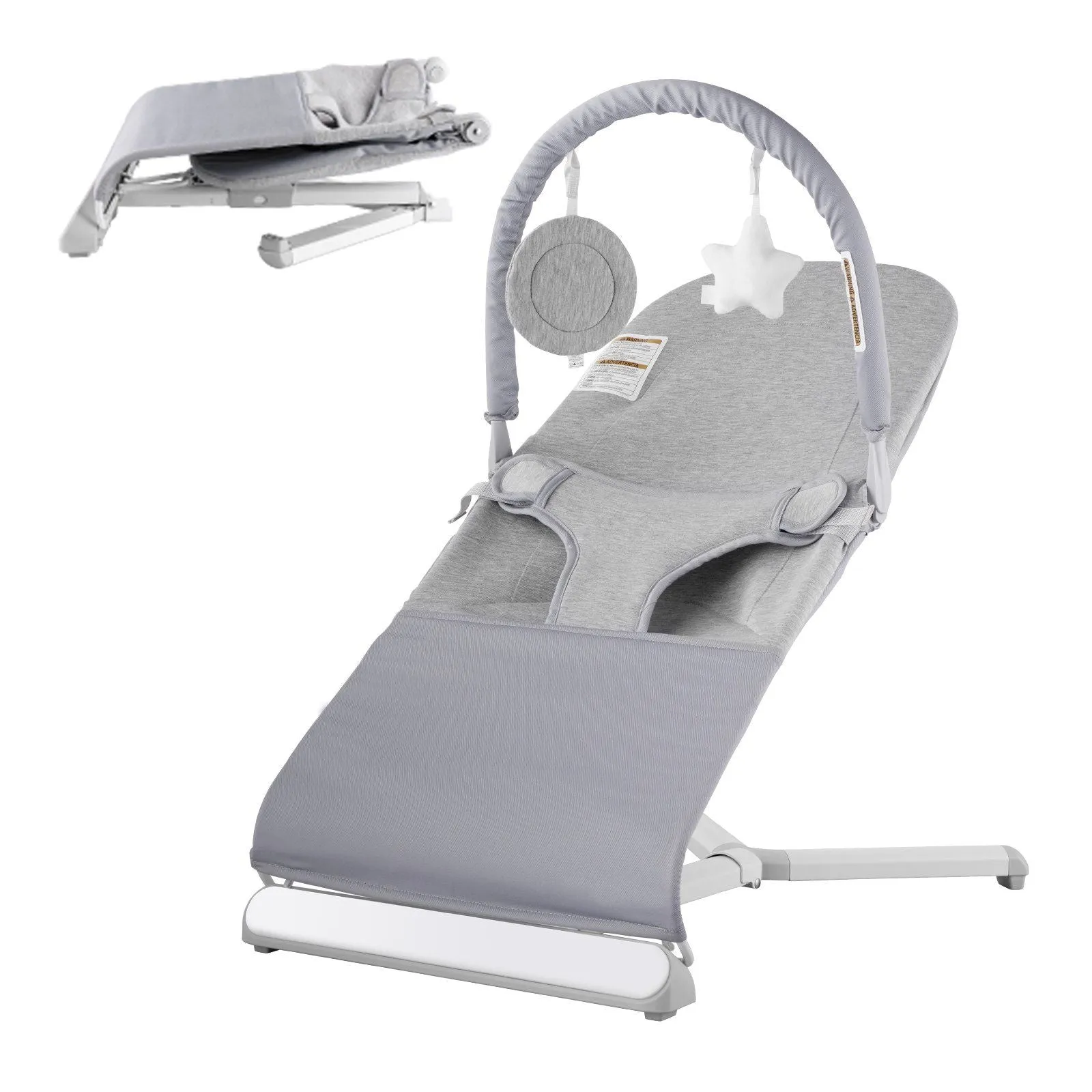 Folding Baby Bouncer Chair for Babies 0-9 Months with Toy Bar