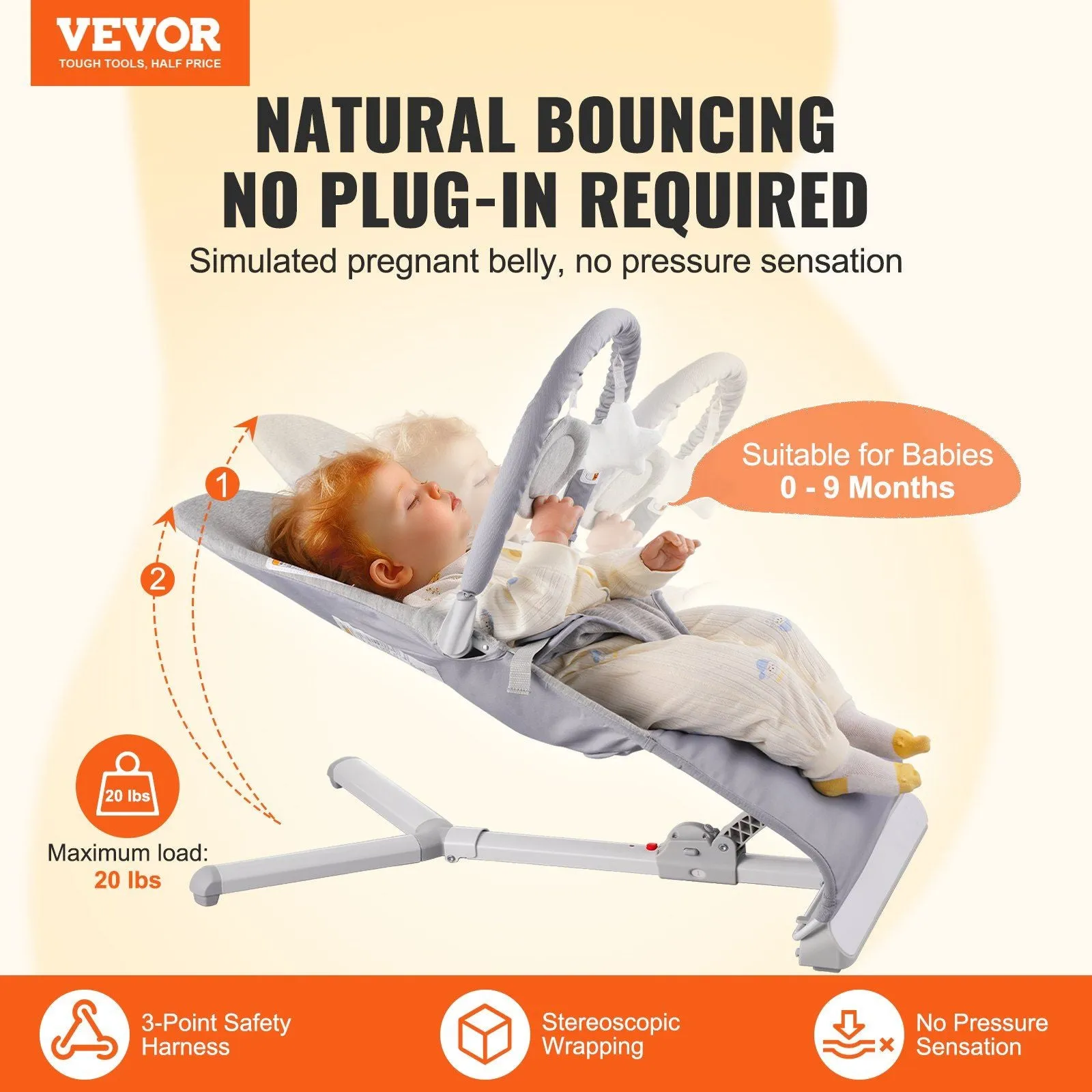 Folding Baby Bouncer Chair for Babies 0-9 Months with Toy Bar