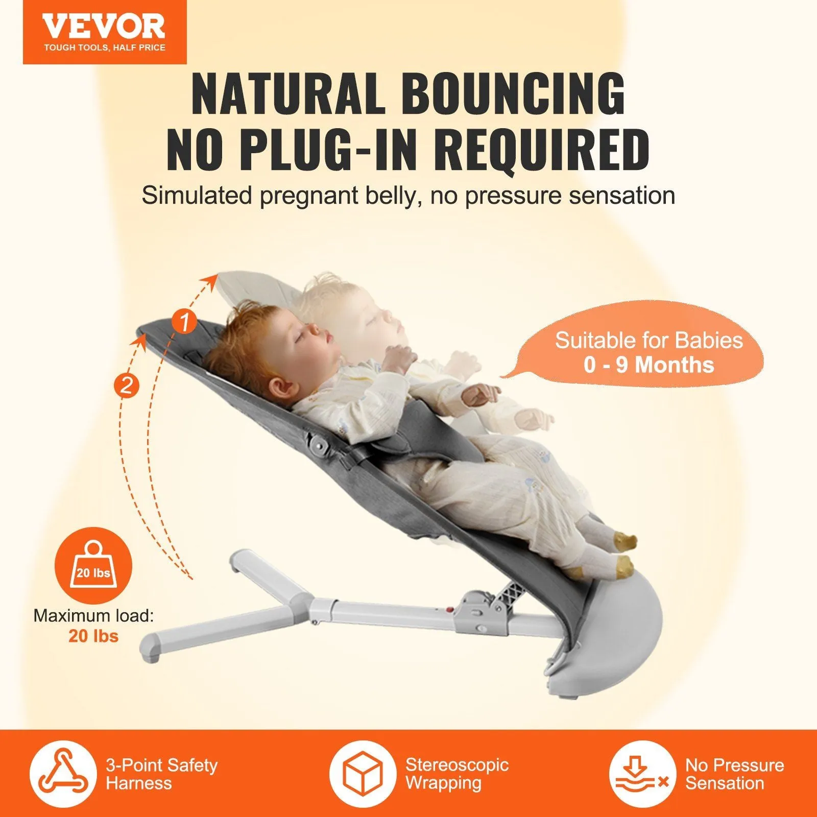 Folding Baby Bouncer Chair for Babies with 2 Reclining Angles