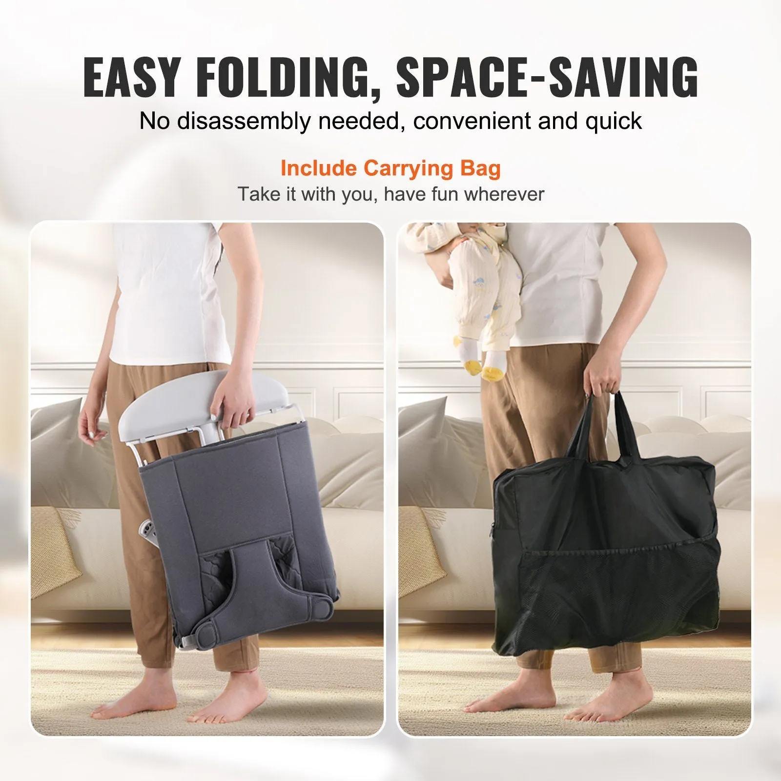 Folding Baby Bouncer Chair for Babies with 2 Reclining Angles