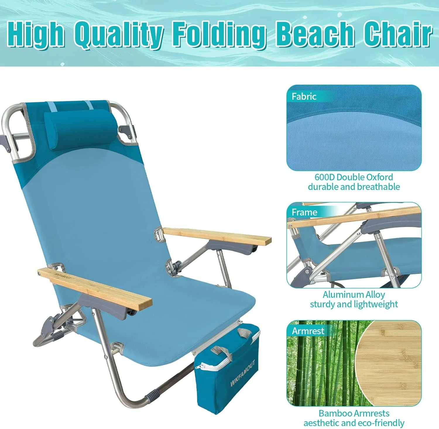 Folding Backpack Beach Chair 2 Pack Aluminum 5-Position with Samll Camping Table Bamboo Lay Flat Lounge Chair Outdoor for Adults with Insulated Cooler Bag