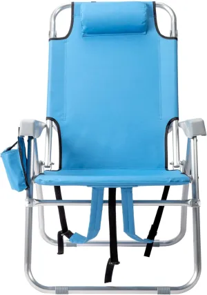 Folding Backpack Beach Chair with 5 Positions, Carry Handle, Storage Pouch, Cup Holder,Outdoor Reclining Camping Lawn Chair (Style 2-High Seat)