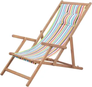 Folding Beach Chair Fabric and Wooden Frame Multicolor,Wooden Beach Chair Reclining Lounger for Garden, Patio and Balcony