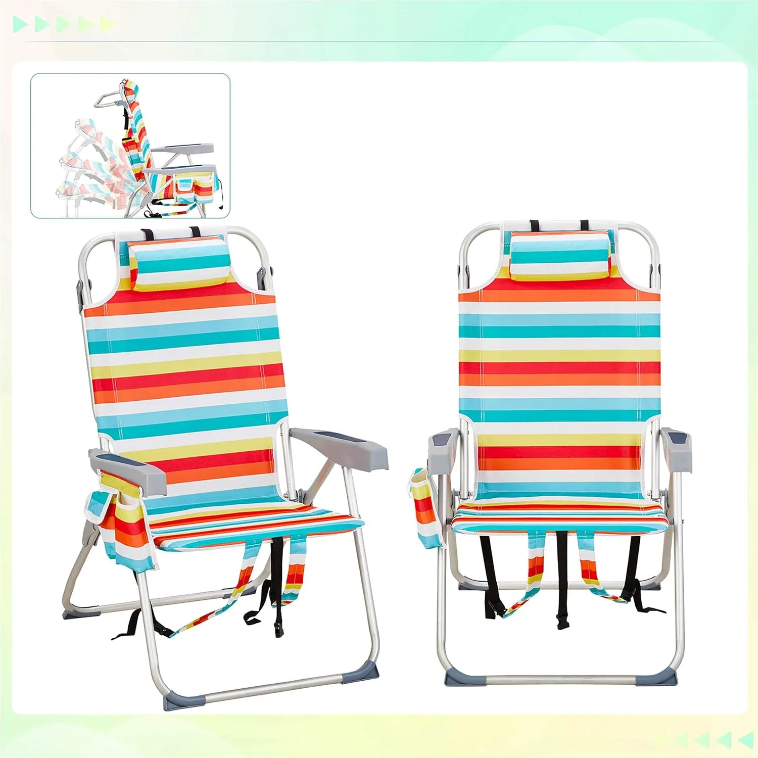 Folding Beach Chair, Heavy Duty Portable Compact Lawn Chair for Outdoor Camp, Travel, Camping, Picnic, Festival, Hiking, Lightweight Backpacking, Stable Load 220 LBS, Rainbow Stripes