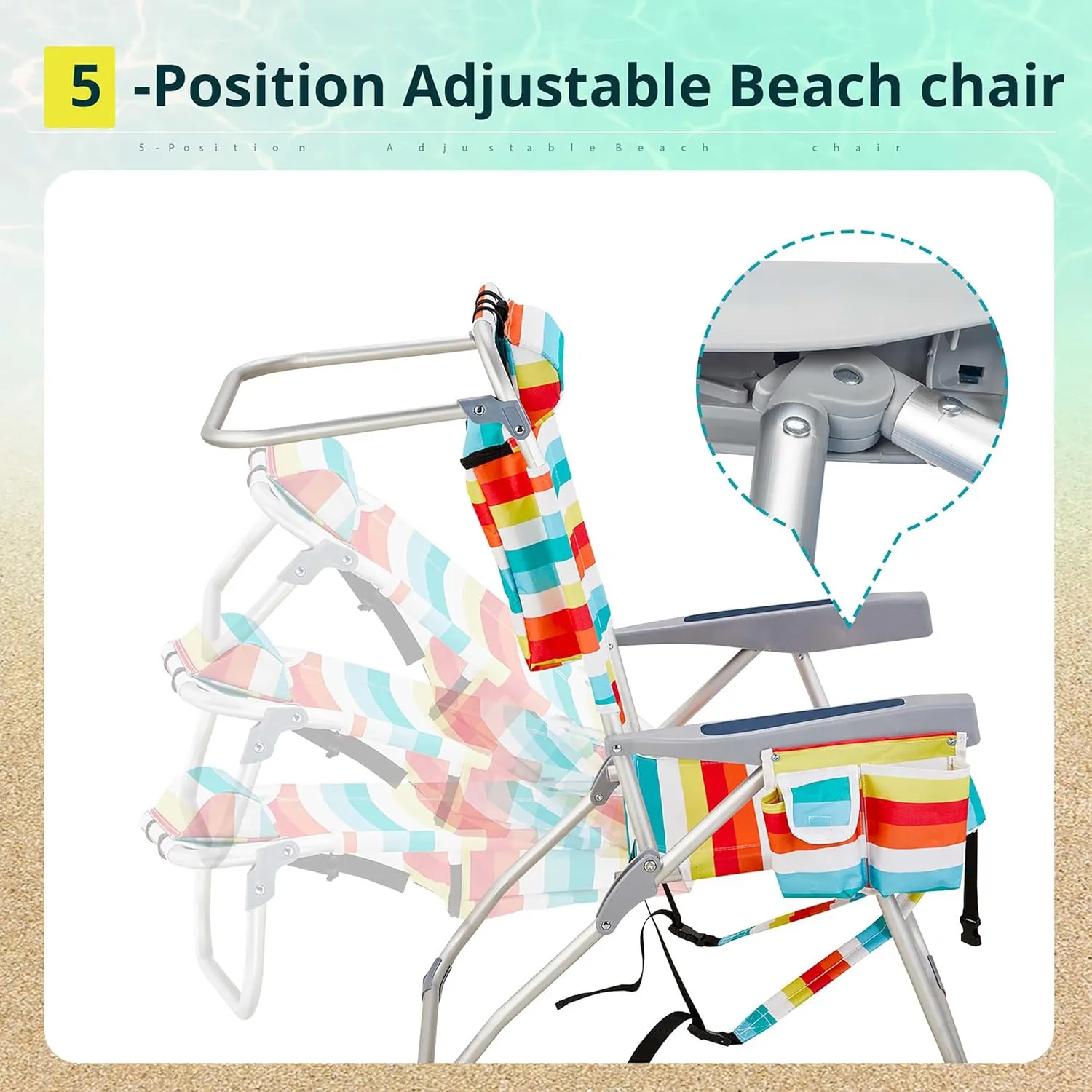Folding Beach Chair, Heavy Duty Portable Compact Lawn Chair for Outdoor Camp, Travel, Camping, Picnic, Festival, Hiking, Lightweight Backpacking, Stable Load 220 LBS, Rainbow Stripes