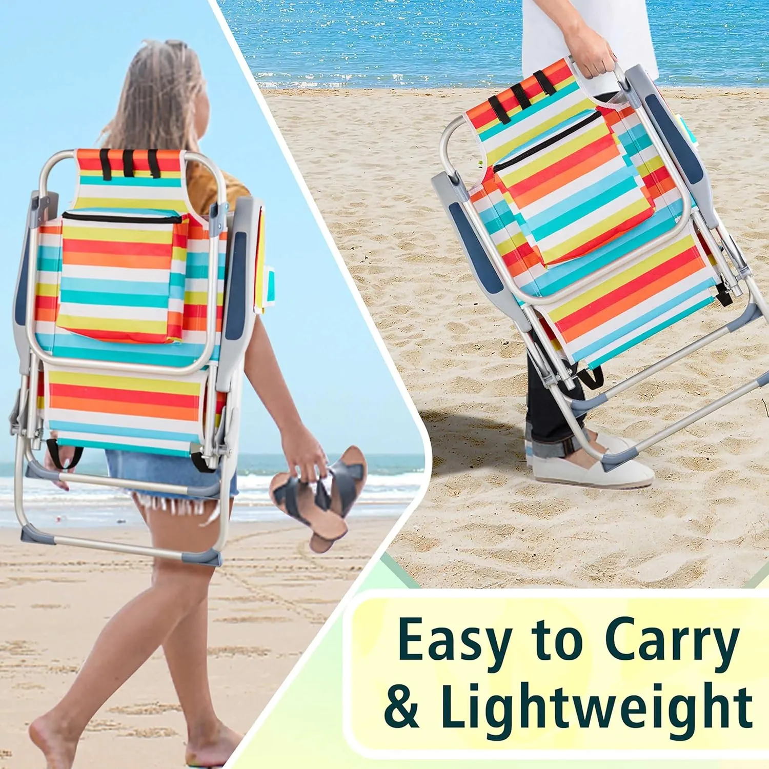 Folding Beach Chair, Heavy Duty Portable Compact Lawn Chair for Outdoor Camp, Travel, Camping, Picnic, Festival, Hiking, Lightweight Backpacking, Stable Load 220 LBS, Rainbow Stripes