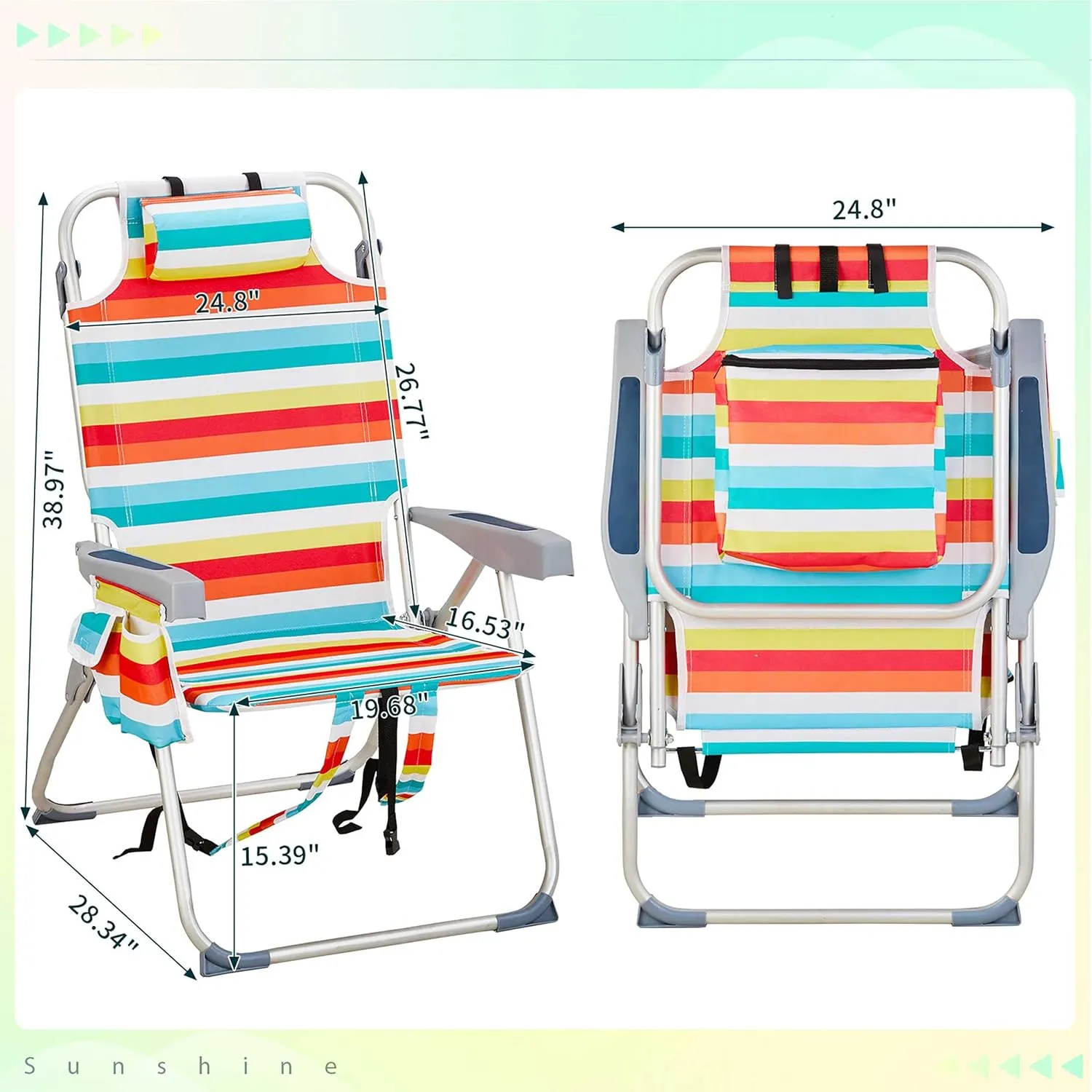 Folding Beach Chair, Heavy Duty Portable Compact Lawn Chair for Outdoor Camp, Travel, Camping, Picnic, Festival, Hiking, Lightweight Backpacking, Stable Load 220 LBS, Rainbow Stripes