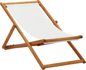 Folding Beach Chair Reclining Camping Chair Folding Beach Chairs Portable Beach Chair Eucalyptus Wood and Fabric Cream White