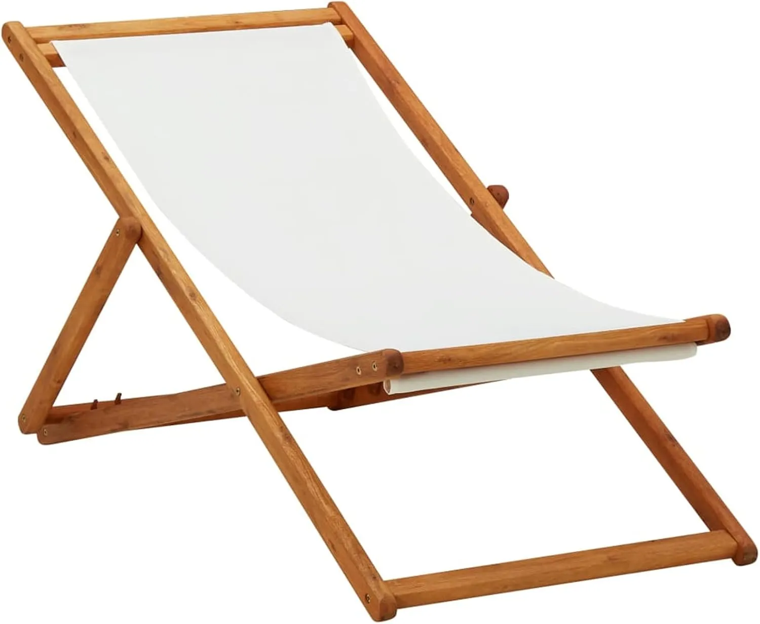 Folding Beach Chair Reclining Camping Chair Folding Beach Chairs Portable Beach Chair Eucalyptus Wood and Fabric Cream White