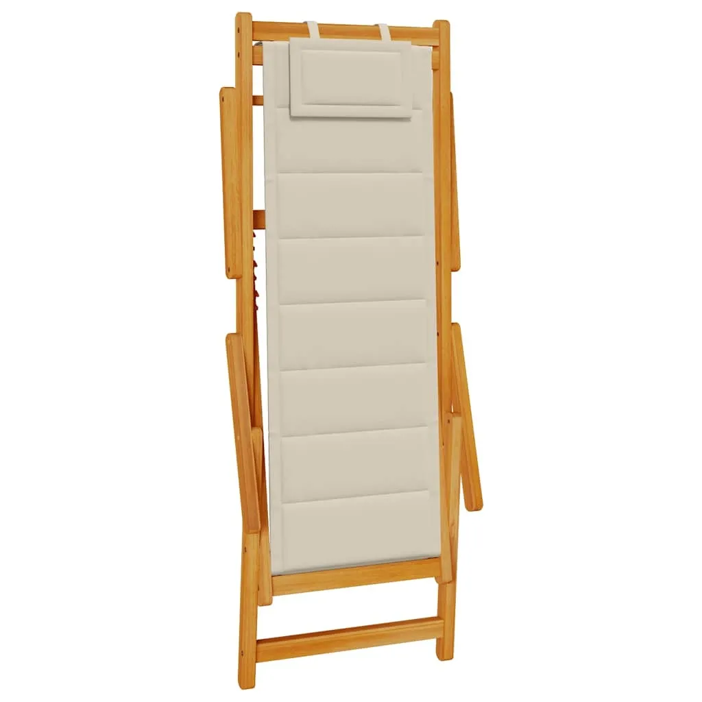 Folding Beach Chair with Armrests Taupe Acacia Wood & Textilene