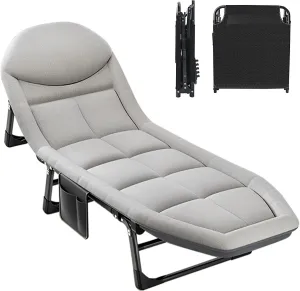 Folding Bed Cot with Mattress, Portable Lounge Chair Adjustable Recliner, Foldable Sleeping Cot Chair for Poolside Backyard and Beach (Color : Light Gray)