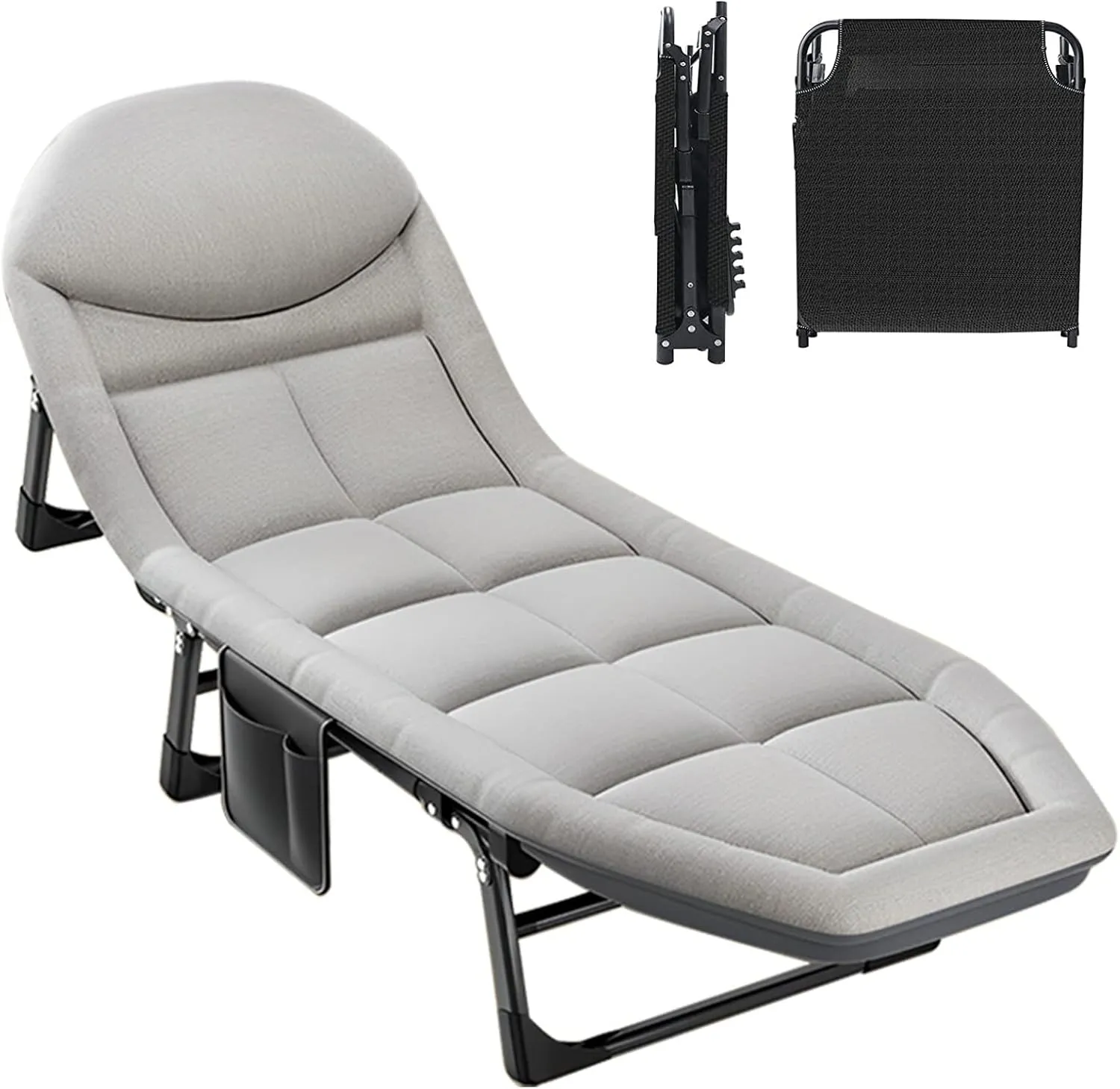 Folding Bed Cot with Mattress, Portable Lounge Chair Adjustable Recliner, Foldable Sleeping Cot Chair for Poolside Backyard and Beach (Color : Light Gray)