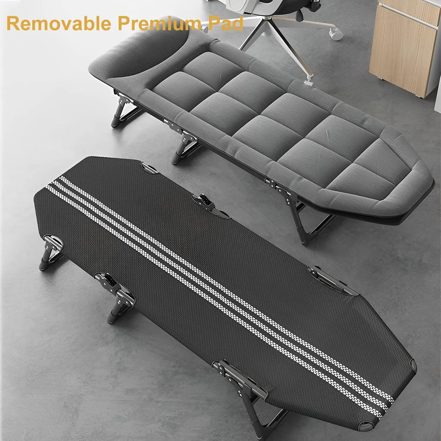 Folding Bed Cot with Mattress, Portable Lounge Chair Adjustable Recliner, Foldable Sleeping Cot Chair for Poolside Backyard and Beach (Color : Light Gray)