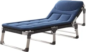 Folding Bed with PP Cotton Mattress for Adults, 5-Speed Backrest Adjustment Camping Cot with Headrest Spare Guest Beds, Versatility Reclining Beach Chair(Blue)