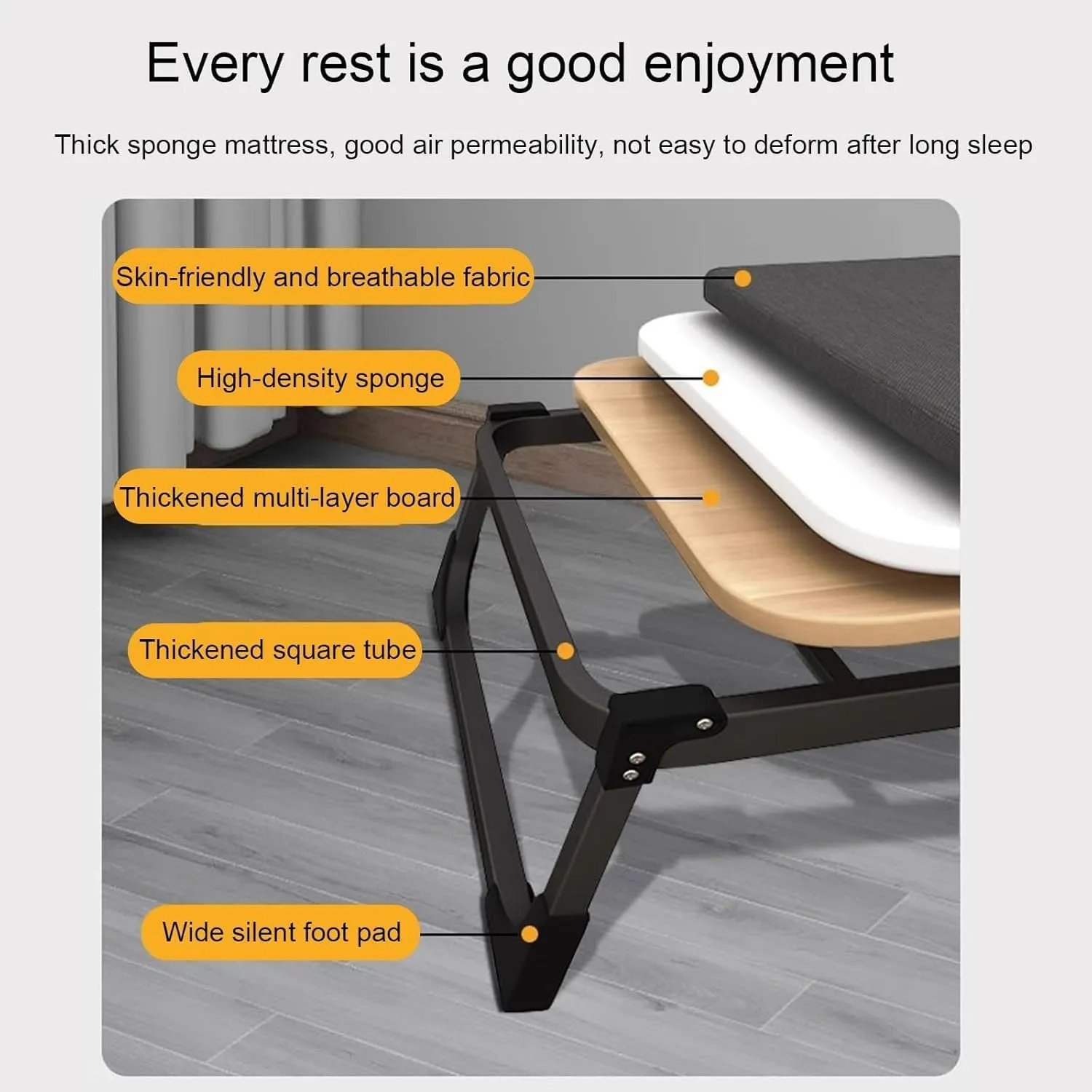 Folding Camping Bed 10 Beamsstable Sleeping Cots for Adults Reclining Chaise with Wheels Camping Cot Load 500kg Folding Cot