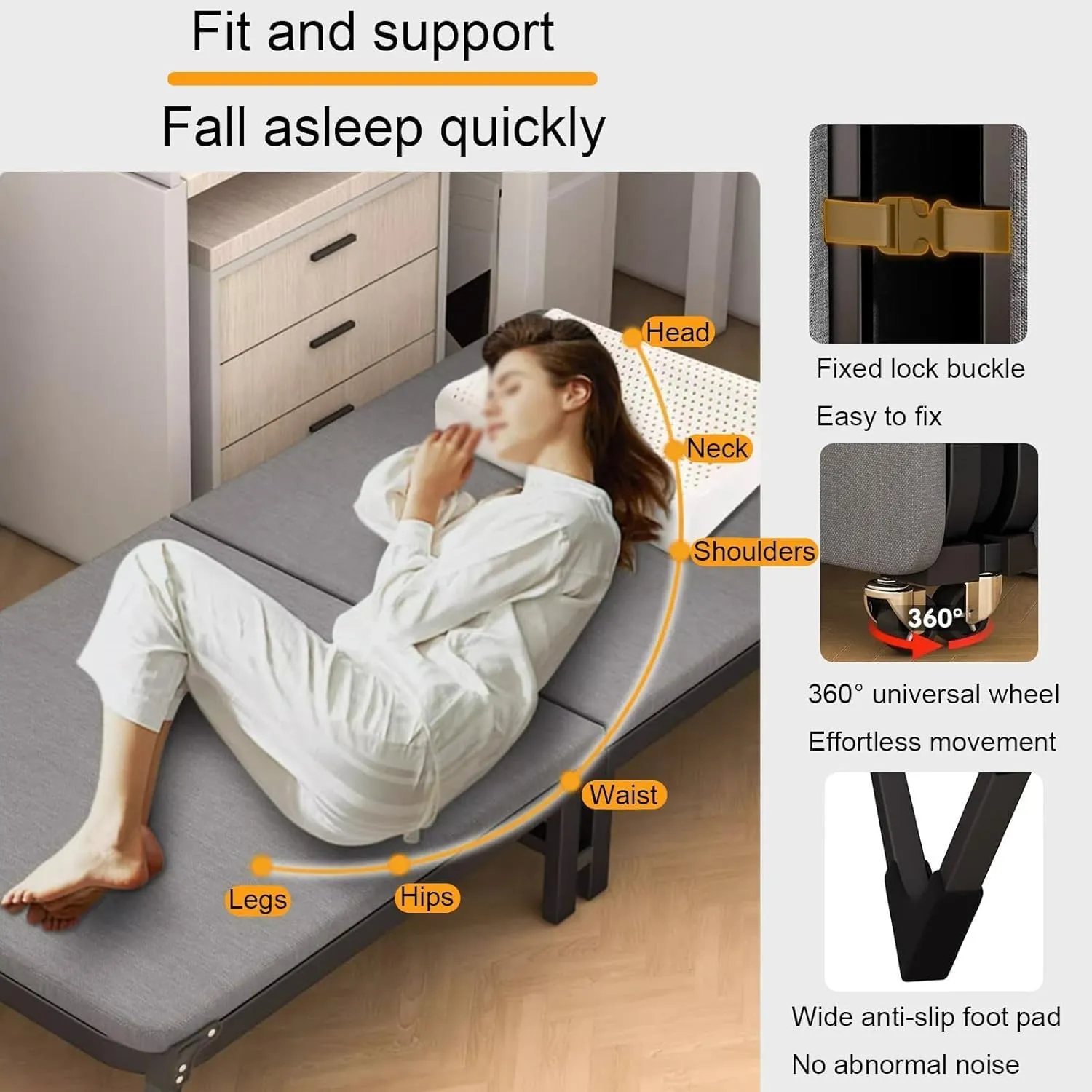 Folding Camping Bed 10 Beamsstable Sleeping Cots for Adults Reclining Chaise with Wheels Camping Cot Load 500kg Folding Cot