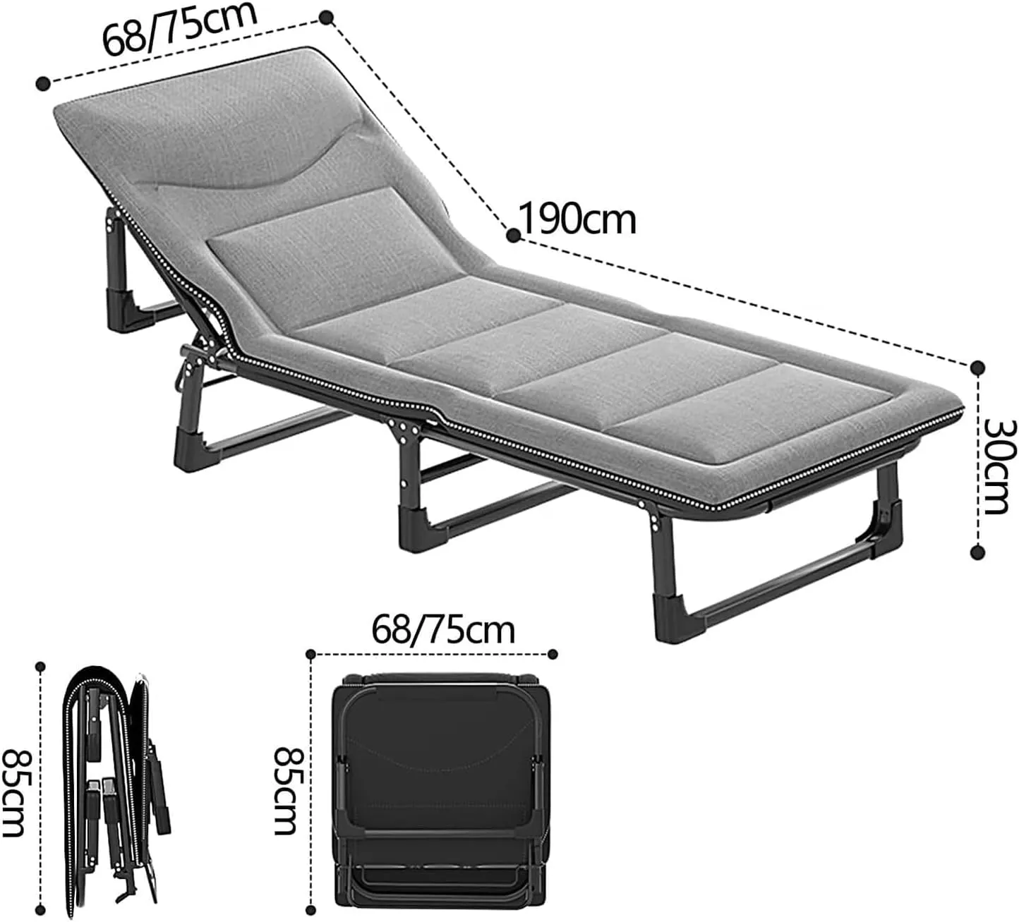 Folding Camping Cot 4-Position Adjustable Camping Cots with Mattress Reclining Chaise Extrawide Bed Camping Cots for Adults